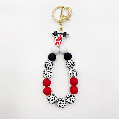 Silicone Wooden Beads Bracelet Keychain