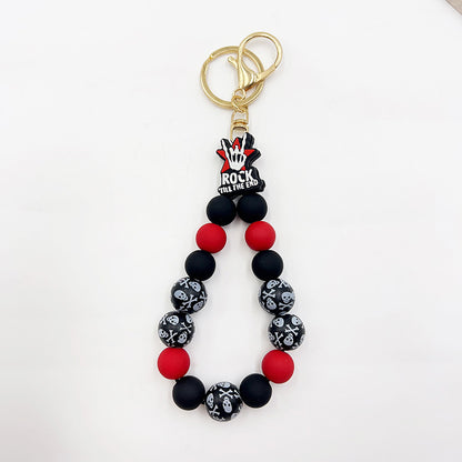 Silicone Wooden Beads Bracelet Keychain