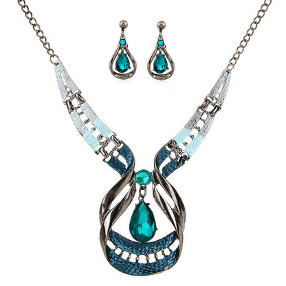 Water Drop Gem Necklace And Earrings Suite