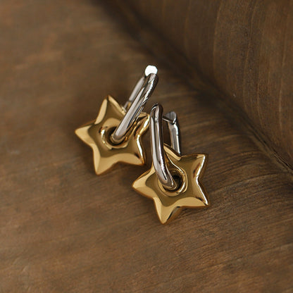 Contrast Color Stainless Steel Five-pointed Star Oval Earrings