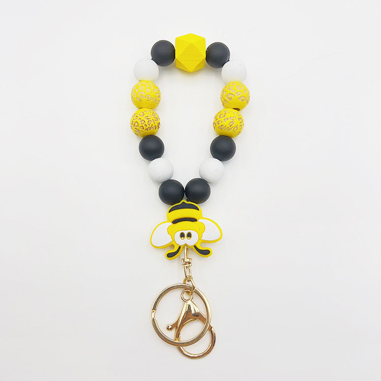 Silicone Wooden Beads Bracelet Keychain