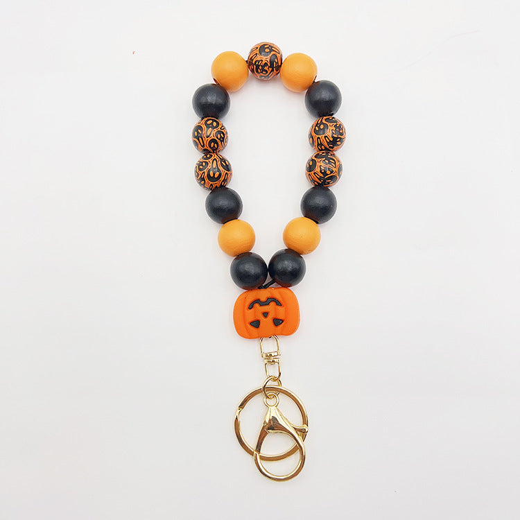 Silicone Wooden Beads Bracelet Keychain