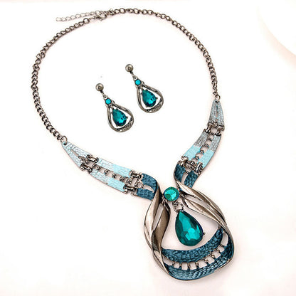 Water Drop Gem Necklace And Earrings Suite