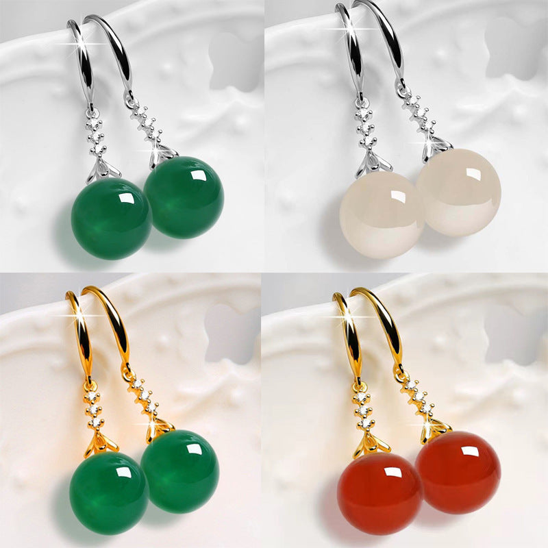 Elegant Silvering Earrings Female Chalcedony Green Agate