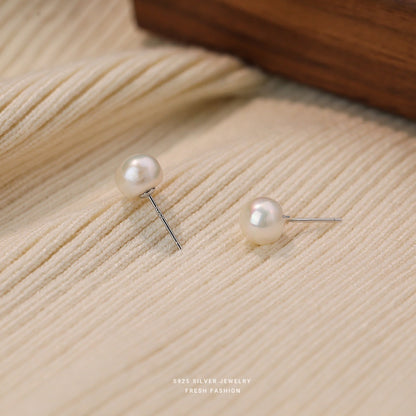 Sterling Silver 925 Natural Freshwater Small Pearl Ear Studs Mini And Simple Style High-grade