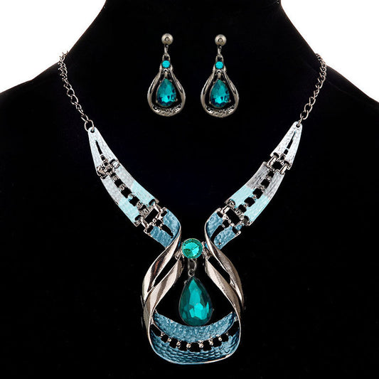 Water Drop Gem Necklace And Earrings Suite