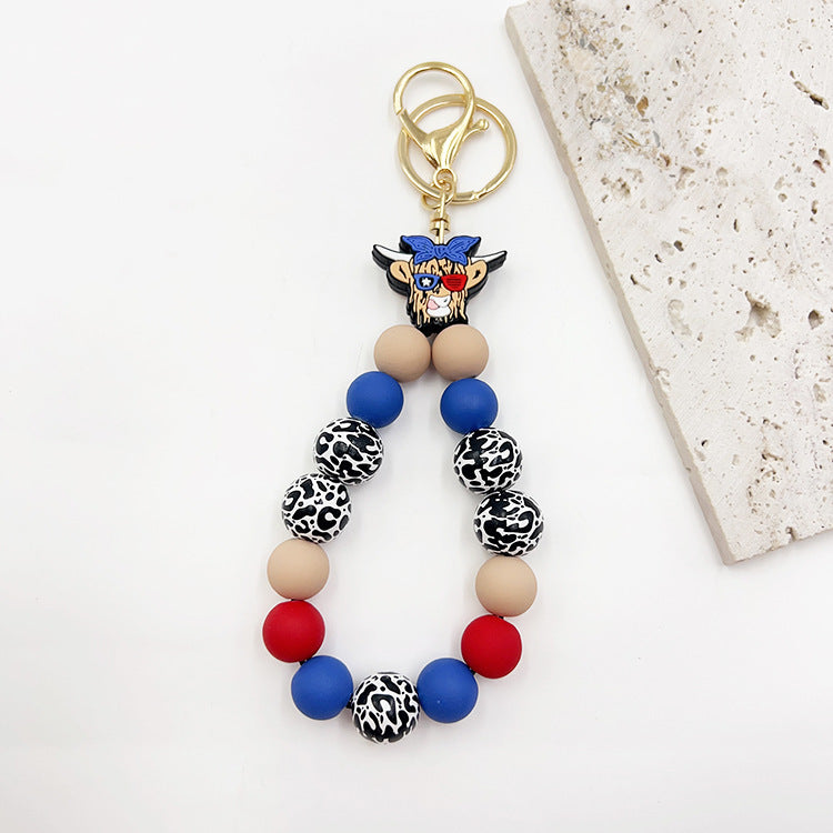 Silicone Wooden Beads Bracelet Keychain