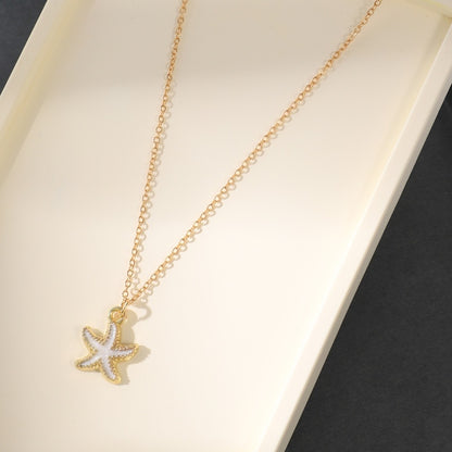 Pearl Shell Starfish Necklace For Women, Fashionable, Simple, Personalized Earrings, Women's Design Sense, Collarbone Chain