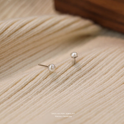 Sterling Silver 925 Natural Freshwater Small Pearl Ear Studs Mini And Simple Style High-grade