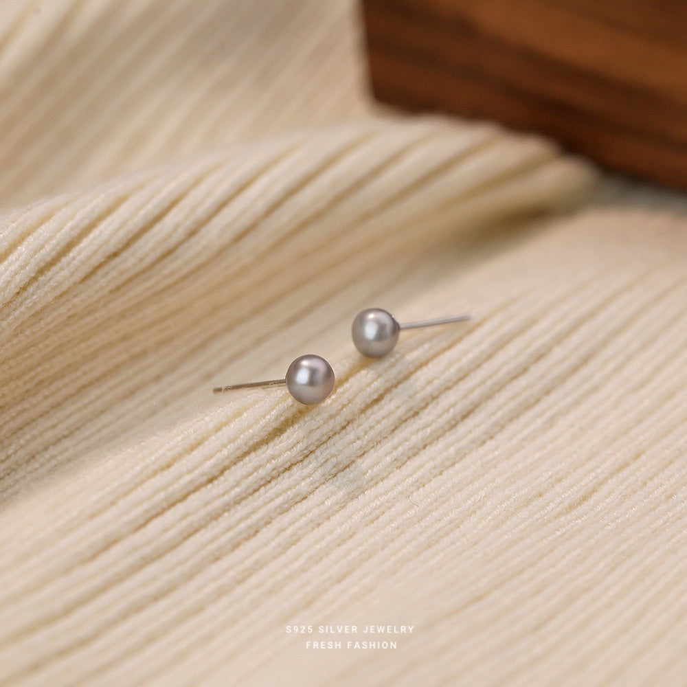 Sterling Silver 925 Natural Freshwater Small Pearl Ear Studs Mini And Simple Style High-grade