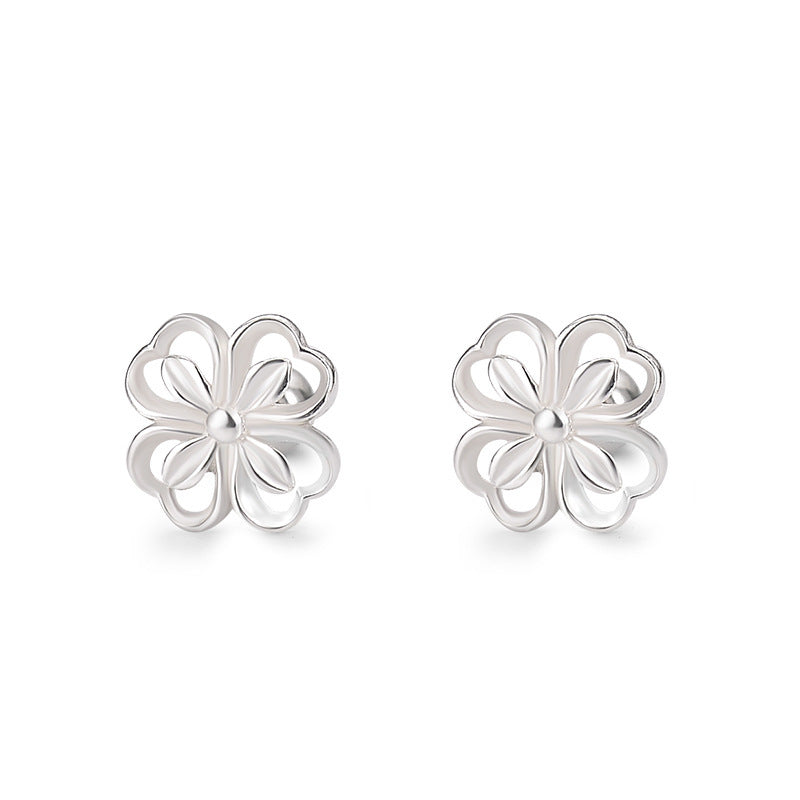 S999 Sterling Silver Sweet Flowers Cute Screw Ear Bone Stud Earrings Full Body Silver Female