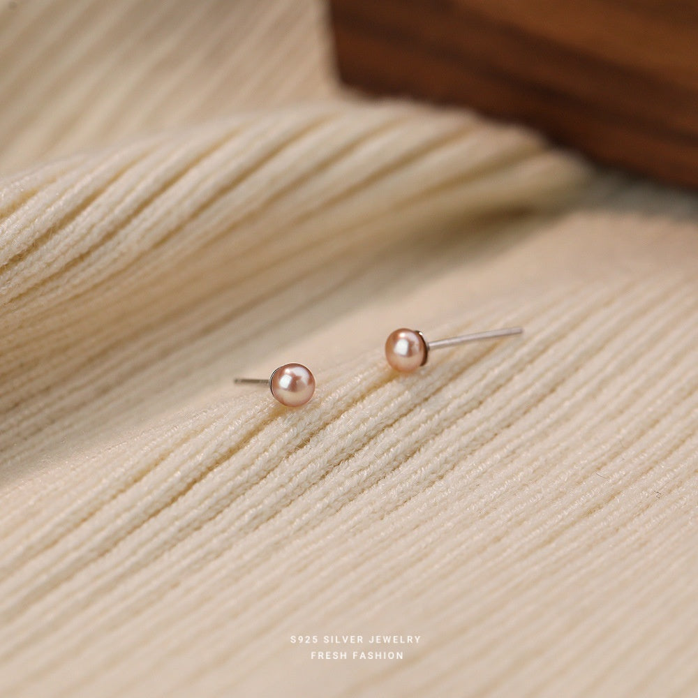 Sterling Silver 925 Natural Freshwater Small Pearl Ear Studs Mini And Simple Style High-grade