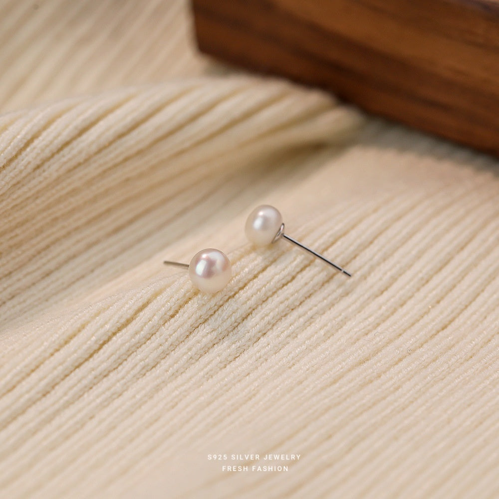 Sterling Silver 925 Natural Freshwater Small Pearl Ear Studs Mini And Simple Style High-grade