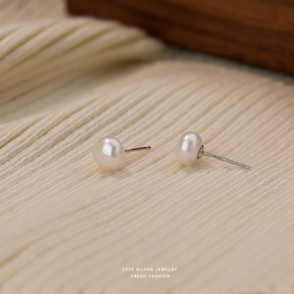 Sterling Silver 925 Natural Freshwater Small Pearl Ear Studs Mini And Simple Style High-grade