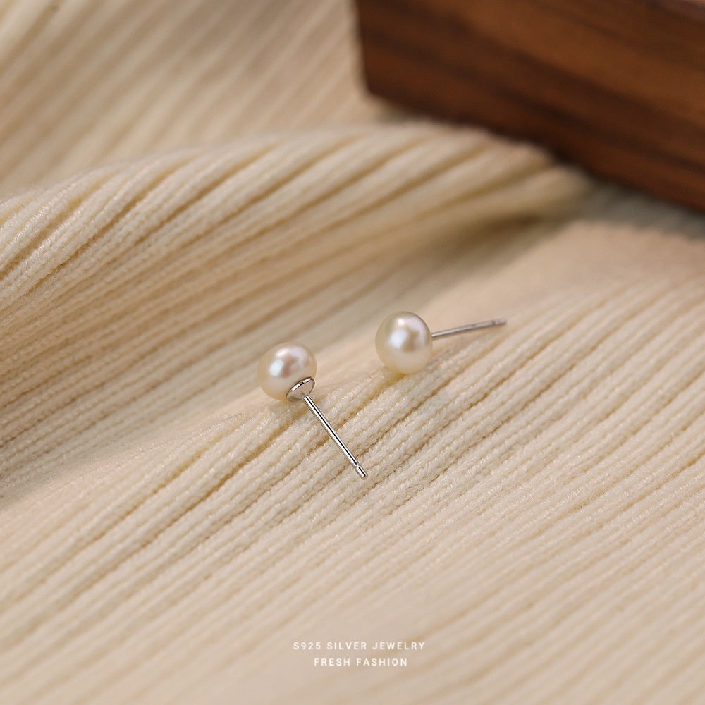 Sterling Silver 925 Natural Freshwater Small Pearl Ear Studs Mini And Simple Style High-grade