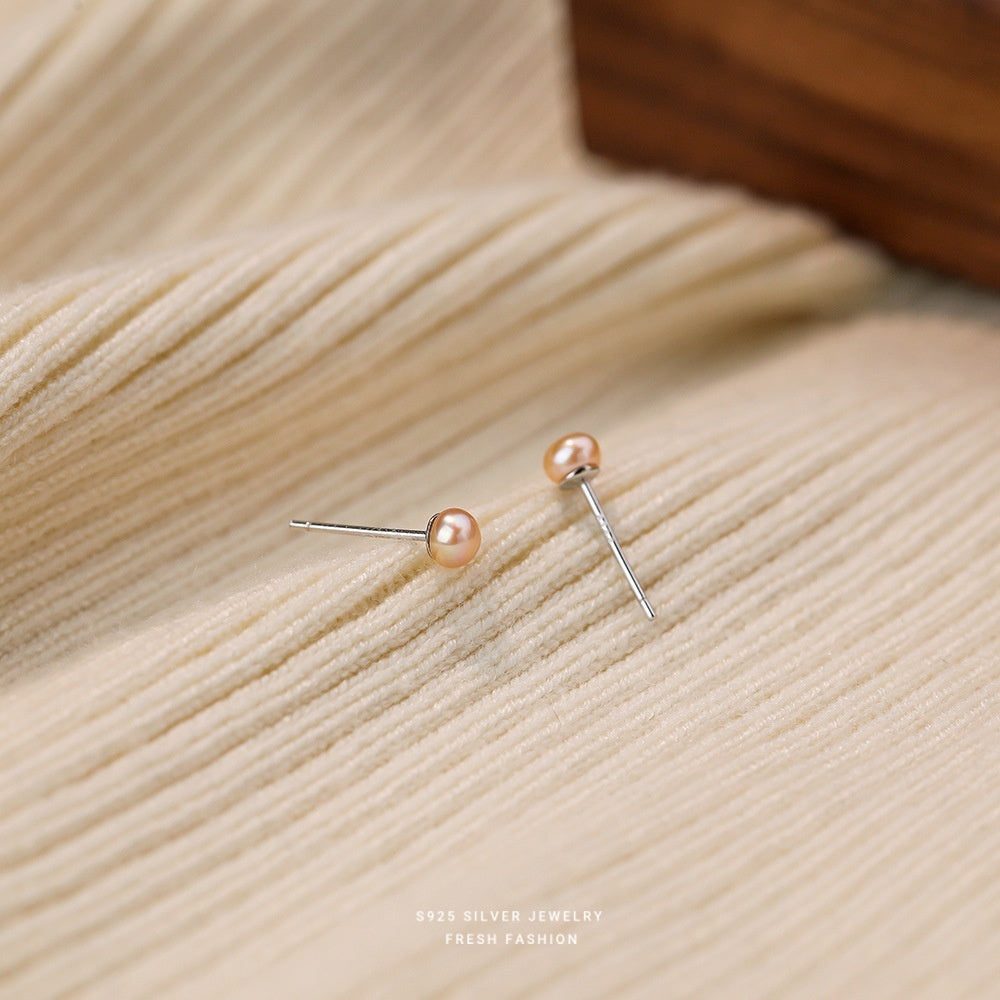 Sterling Silver 925 Natural Freshwater Small Pearl Ear Studs Mini And Simple Style High-grade