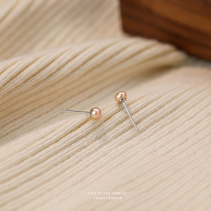 Sterling Silver 925 Natural Freshwater Small Pearl Ear Studs Mini And Simple Style High-grade