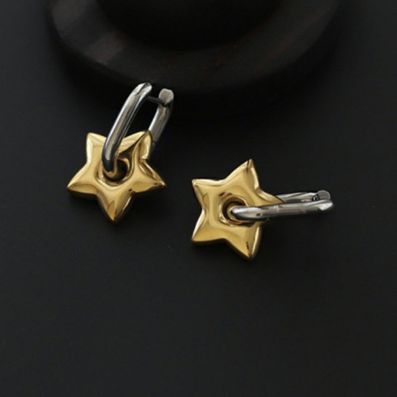 Contrast Color Stainless Steel Five-pointed Star Oval Earrings